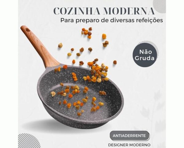 Frigideira Antiaderente Cerâmico Frita Sem Óleo 28cm Funda Cabo Madeira Não Gruda Fogão Indução/Gás - Image 6